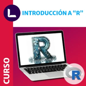 Imagen referencial de una laptop con una grafica con la letra r en la pantalla, para portada del curso de introducción a r de Lumia Learning