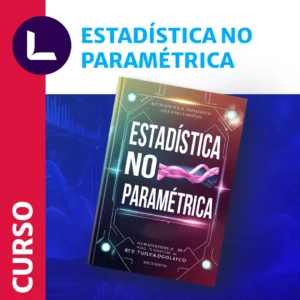 Portada de Curso, imagen referencial de un libro cerrdo, con colores purpura y azul y el texto estadística no paramétrica